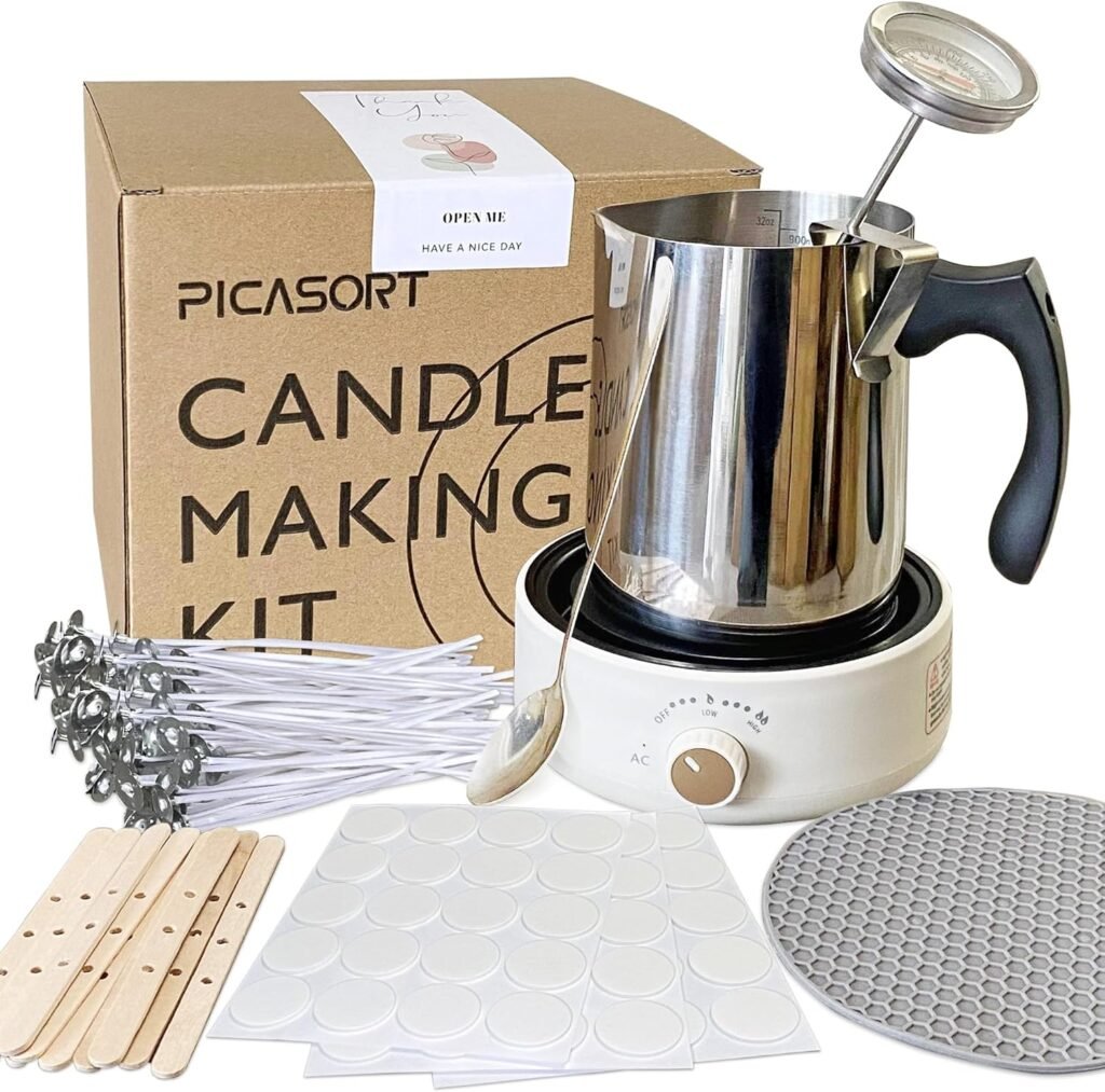 PICASORT Candle Making Supplies - Candle Making kit with Hot Plate,Wax Melting Pot,Thermometer,Stirring Spoon,Candle Wick Etc, DIY Kits for Beginners PICASORT Candle Making Supplies - Candle Making kit with Hot Plate,Wax Melting Pot,Thermometer,Stirring Spoon,Candle Wick Etc, DIY Kits for Beginners