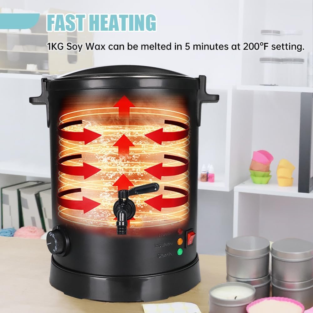 TOAUTO WMF-8L Large Wax Melter for Candle Making, Electric Wax Melting Container Holds 8L Melted Wax with Patented Heating Core Spout  Bottom Design for Commercial Candle Maker Use