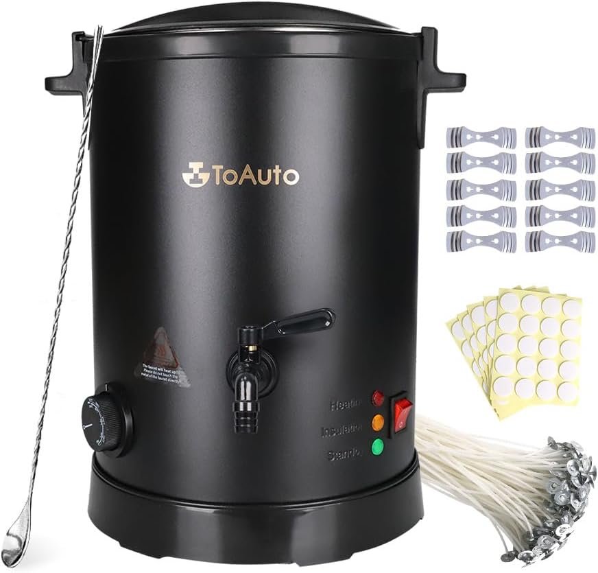 TOAUTO WMF-8L Large Wax Melter for Candle Making, Electric Wax Melting Container Holds 8L Melted Wax with Patented Heating Core Spout  Bottom Design for Commercial Candle Maker Use