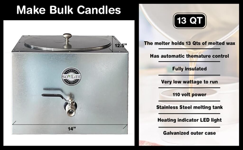 Wax Melter for Candle Making, Stainless Steel Wax Soap Melting, Gallon Capacity, Melter for Any Kind of Waxes Soy, Paraffin, Bees, Coconut