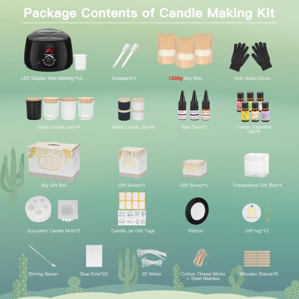 ZEROMX Candle Making Kit for Adults  Beginners - All-in-One DIY Candle Supplies with 1200g Natural Soy Wax, Hot Plate, Succulent Molds, Jars  Gift Boxes | Perfect for Home Crafts  Gifting