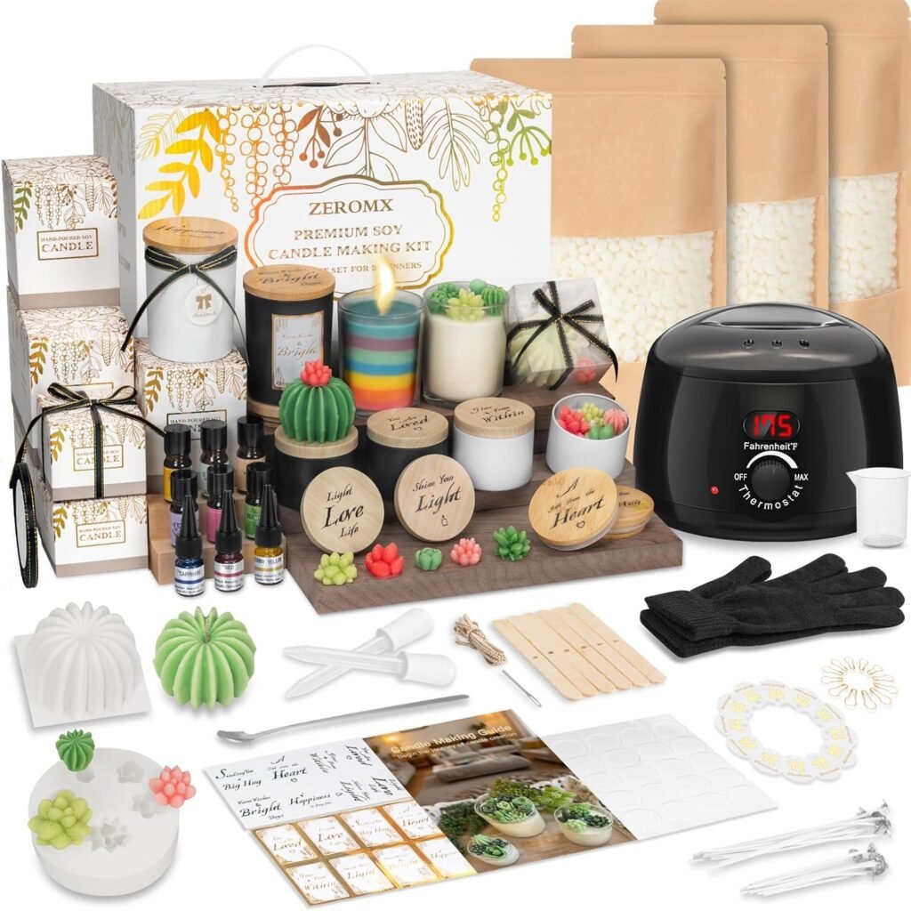 ZEROMX Candle Making Kit for Adults  Beginners - All-in-One DIY Candle Supplies with 1200g Natural Soy Wax, Hot Plate, Succulent Molds, Jars  Gift Boxes | Perfect for Home Crafts  Gifting