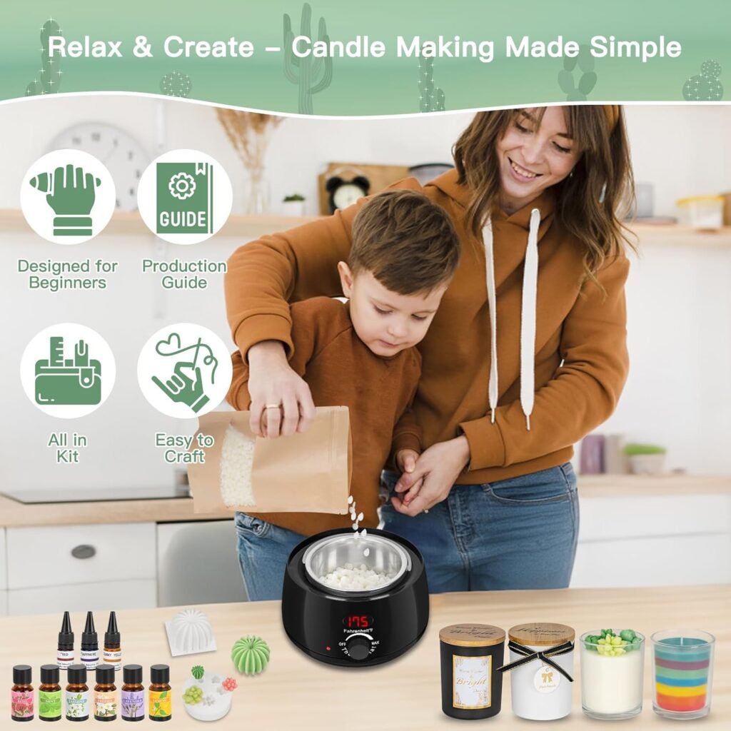 ZEROMX Candle Making Kit for Adults  Beginners - All-in-One DIY Candle Supplies with 1200g Natural Soy Wax, Hot Plate, Succulent Molds, Jars  Gift Boxes | Perfect for Home Crafts  Gifting