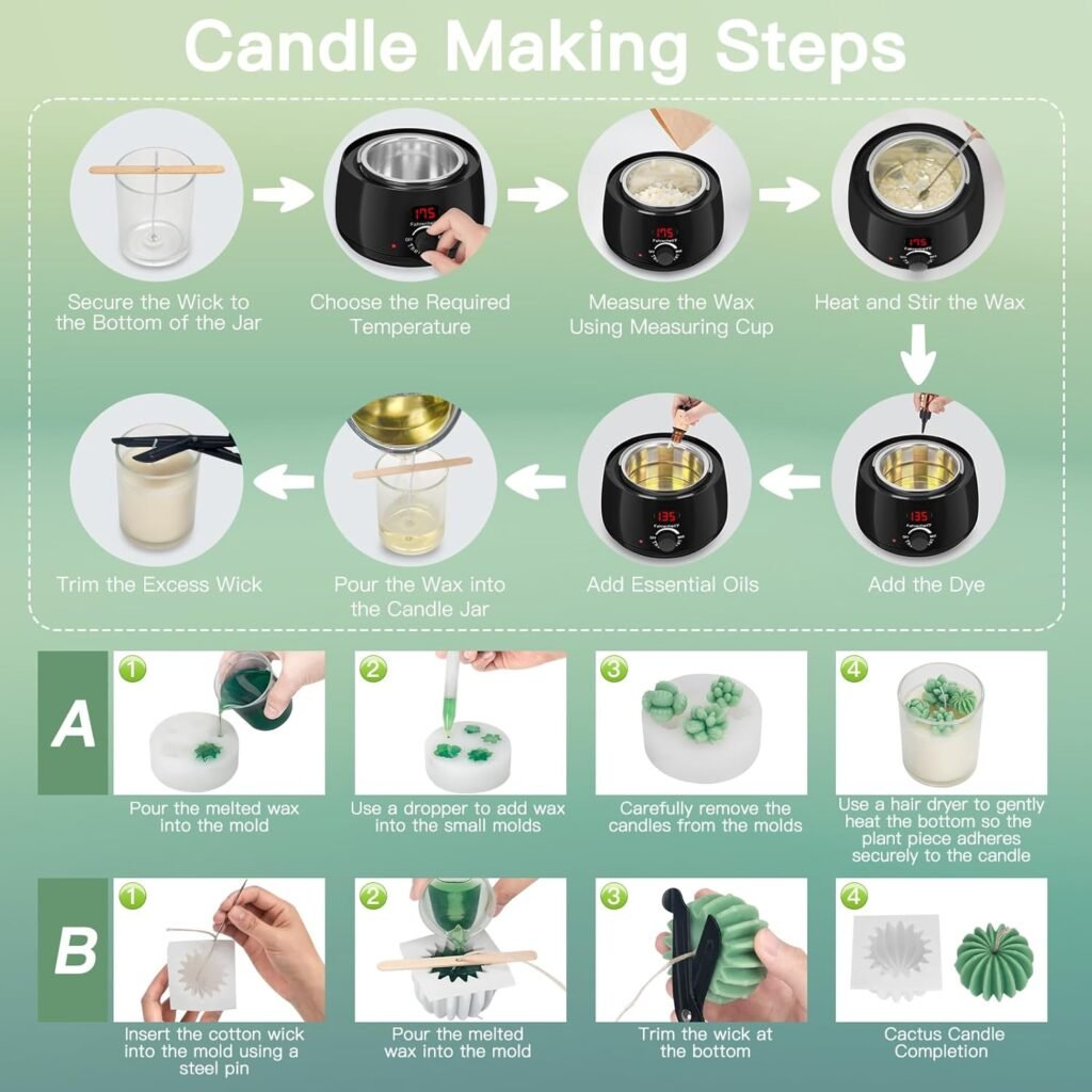 ZEROMX Candle Making Kit for Adults  Beginners - All-in-One DIY Candle Supplies with 1200g Natural Soy Wax, Hot Plate, Succulent Molds, Jars  Gift Boxes | Perfect for Home Crafts  Gifting