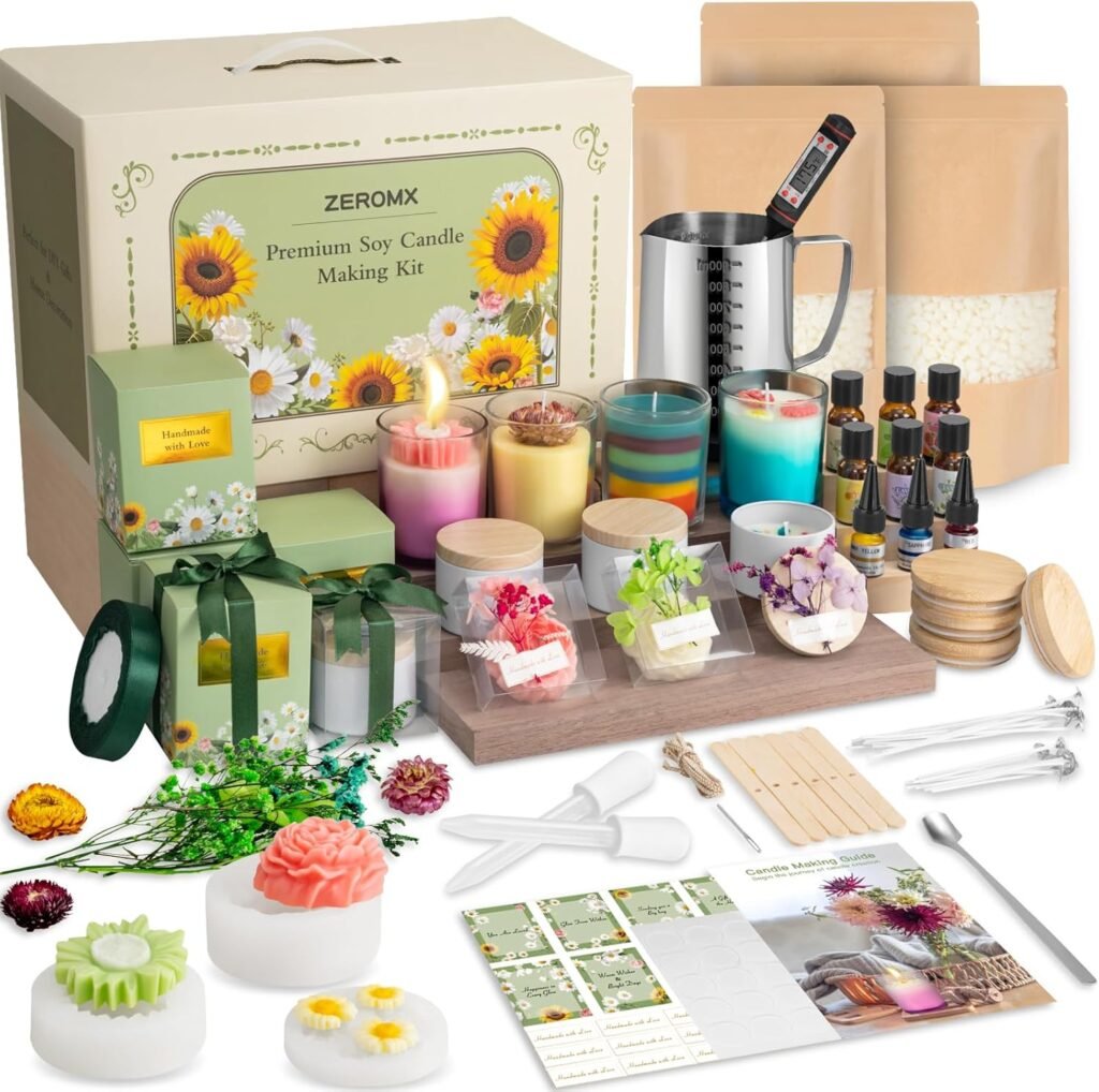ZEROMX Candle Making Kit for Adults  Beginners - All-in-One DIY Candle Supplies with 1200g Natural Soy Wax, Hot Plate, Succulent Molds, Jars  Gift Boxes | Perfect for Home Crafts  Gifting