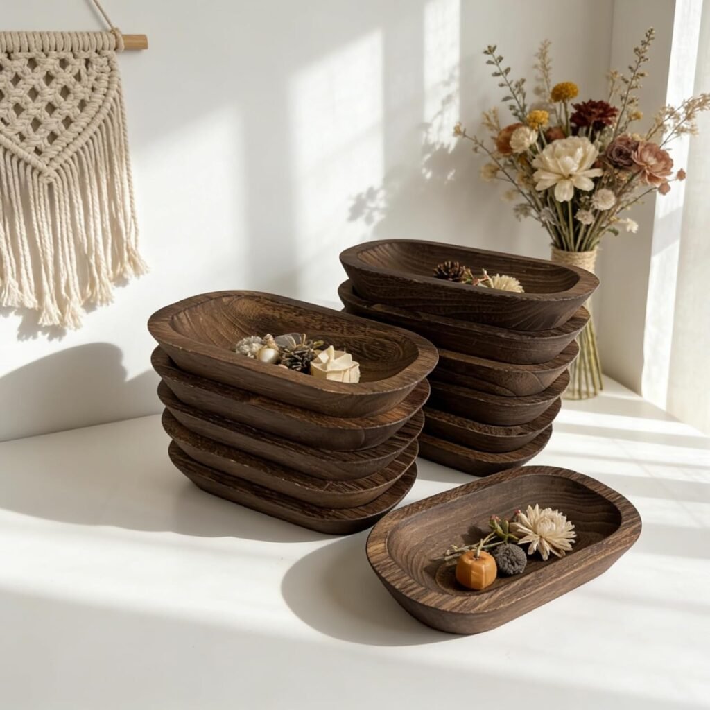 12 Pack Wooden Dough Bowls for Candle Making Bulk, 9.5 x 5.5 Hand-Carved Vintage Rustic Wood Bowls, Decorative Bread Bowl for Wedding Centerpiece and DIY Farmhouse Home Crafts, Dark Brown 12 Pack Wooden Dough Bowls for Candle Making Bulk, 9.5 x 5.5 Hand-Carved Vintage Rustic Wood Bowls, Decorative Bread Bowl for Wedding Centerpiece and DIY Farmhouse Home Crafts, Dark Brown