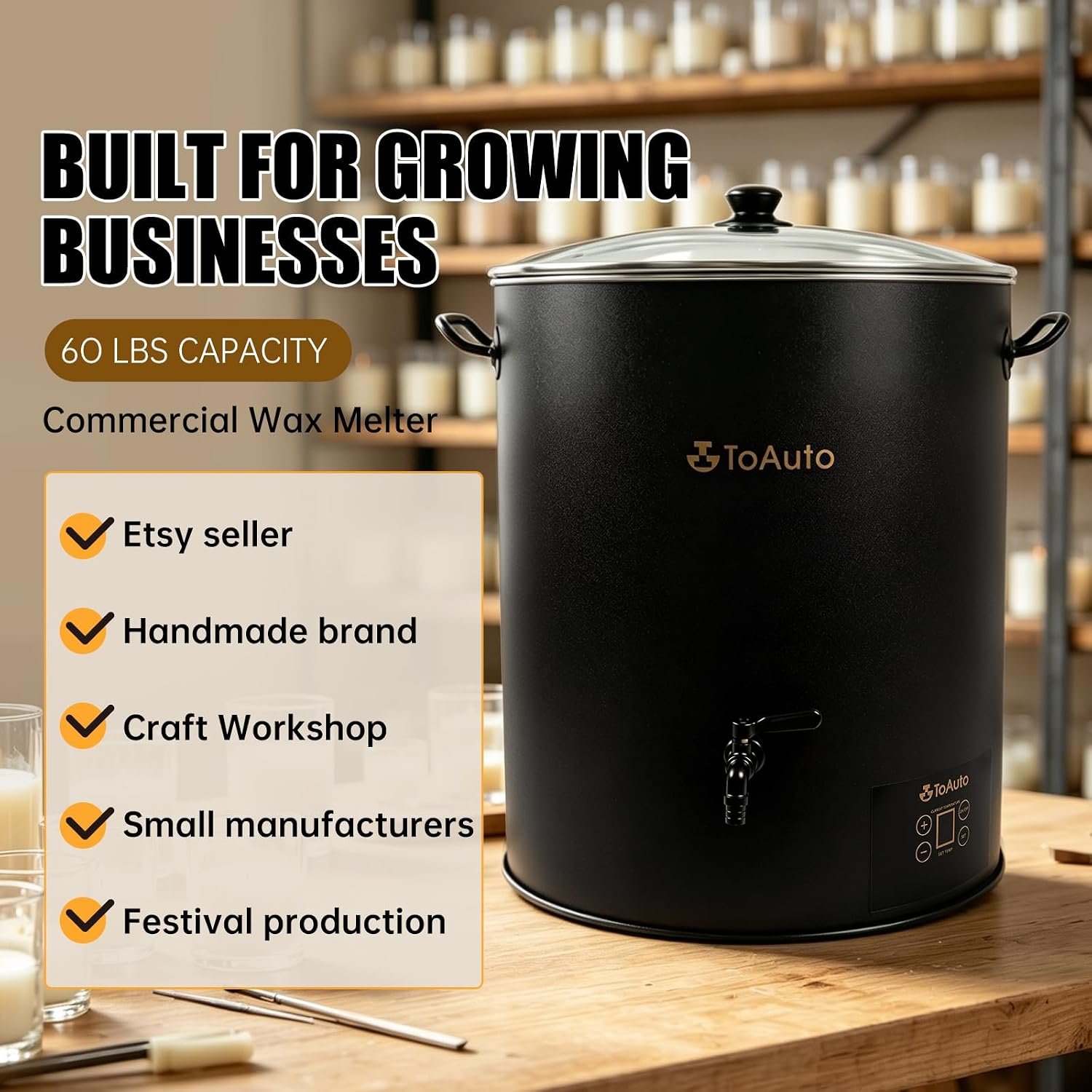 TOAUTO 30L commercial wax melter for growing candle businesses and small manufacturers